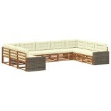 vidaXL Set de canapele de exterior cu pernă 9 pcs Natural și Crem 3383848