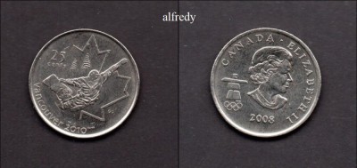 CANADA 2008 25 cents Snowboard, Vancouver 2010 foto