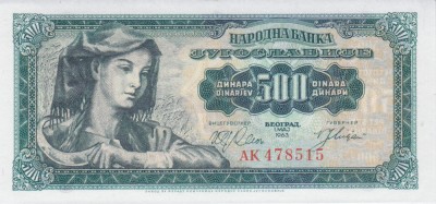 Bancnota Iugoslavia 500 Dinari 1963 - P74 UNC ( vezi descriere ) foto