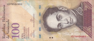 VENEZUELA 100 bolivares 29 octombrie 2013 VF+++!!! foto