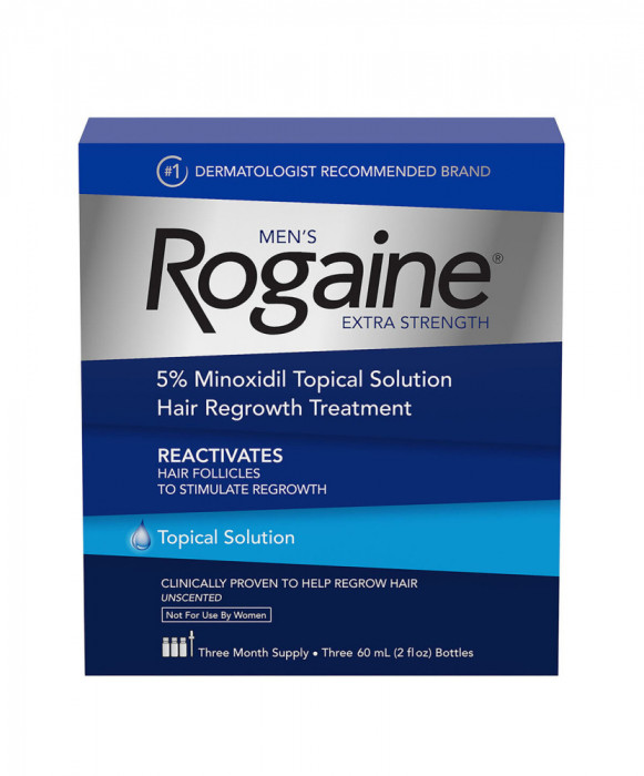 Set solutie impotriva caderii parului pentru barbati, Minoxidil Rogaine 5%, 3 luni aplicare, 180 ml, Pipeta inclusa