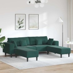 vidaXL Canapea din catifea cu pernă 3 pcs Verde &icirc;nchis 208 cm Catifea