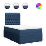 Cumpara ieftin Pat box spring cu saltea, albastru, 120x190 cm, material textil