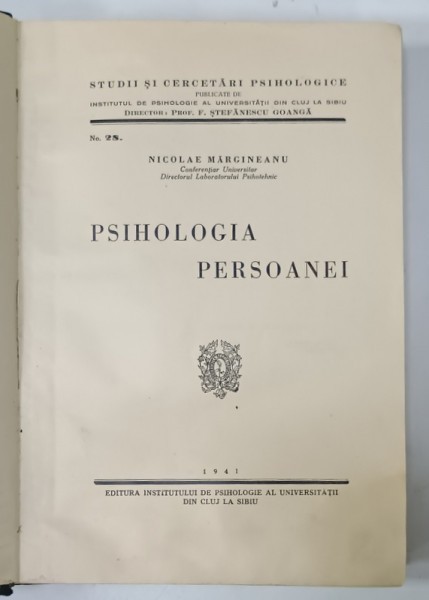 PSIHOLOGIA PERSOANEI de NICOLAE MARGINEANU , 1941