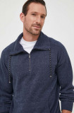 Cumpara ieftin BOSS pulover din amestec de lana barbati, culoarea albastru marin, light, cu turtleneck