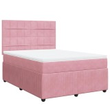 Cumpara ieftin Pat box spring cu saltea, roz, 140x190 cm, catifea