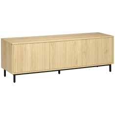 HOMCOM Mobilier banc TV, banc TV p&acirc;nă la 65 de inci, 3 dulapuri, 2 orificii pentru cabluri, cu rafturi reglabile - dim. 150L x 40D x 51H cm | Aosom Ro