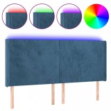 Cumpara ieftin Tablie de pat cu LED, albastru inchis, 203x16x118/128cm catifea
