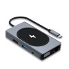 Hub USB 9 Porturi, Incarcare Wireless 15W, HDMI, VGA, RJ45, Card Reader, USB Type-C, Audio 3.5mm, Negru