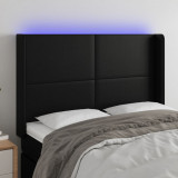 VidaXL Tăblie de pat cu LED, negru, 147x16x118/128 cm, piele ecologică
