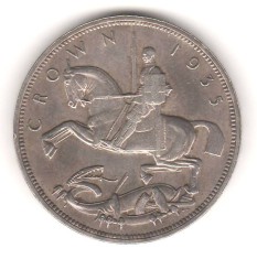 SV * Anglia / UK 5 CROWN 1935 * Argint * Regele George V * AUNC +patina