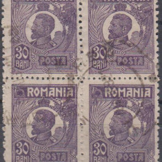Romania, 1920, Uzuale Ferdinand (bust mic), bloc de 4, stampilate (R1)