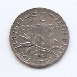 Franta 50 centimes 1913 - Argint 2.5g/835, 18,2 mm, KM-854 (2)