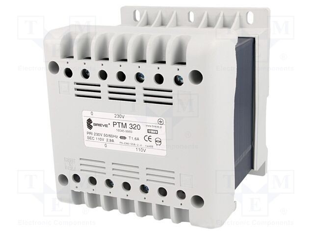 Transformator alimentare 320VA 230V-110V pentru șină DIN Breve Tufvassons