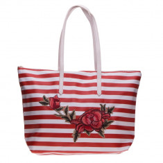 Geanta shopper 3055 rosie cu dungi albe foto