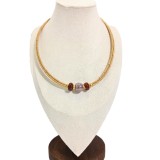 Colier din pluta cu ceramica mov si accente aurii