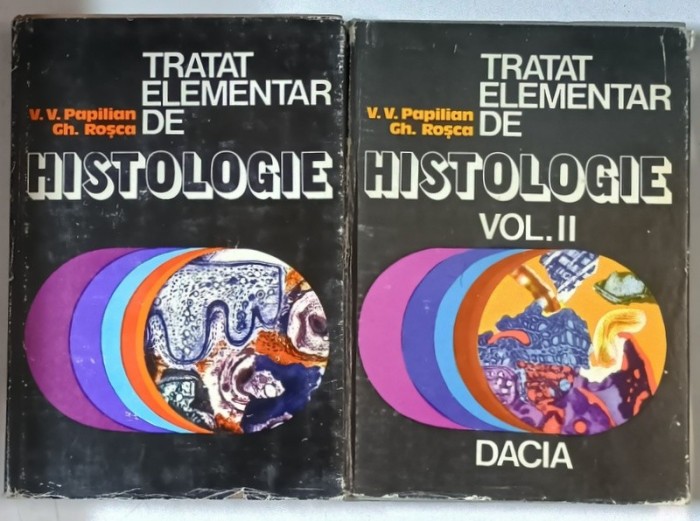 TRATAT ELEMENTAR DE HISTOLOGIE de V. V. PAPILIAN , GH. ROSCA , 2 VOLUME , 1977 , VOLUMUL II PREZINTA SUBLINIERI IN TEXT