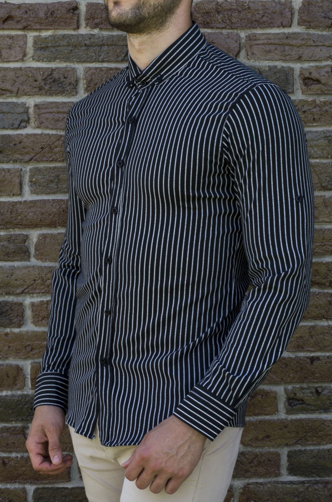 Camasa slim dungi albe - camasa tunica camasa barbat camasa slim #198, L,  S, XL, Maneca lunga | Okazii.ro