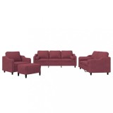 Set canapea cu perne, 4 piese, rosu vin, material textil