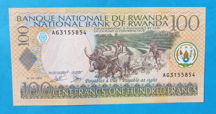 100 Francs Rwanda - Bancnota SUPERBA - UNC