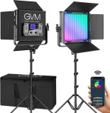 Cumpara ieftin Kit 2 Panouri RGB, GVM 50RS, 384 LED, trepiezi 200 cm inclusi, geanta transport si accesorii