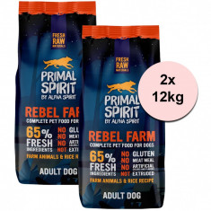 Primal Spirit Dog 65% Rebel Farm - pui și pește 2 x 12kg