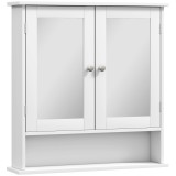 kleankin Dulap Suspendat pentru Baie cu 2 Uși cu Oglindă și Raft Deschis, Raft Interior Reglabil, M&acirc;nere Metalice, 56x13x58 cm, Alb | Aosom Romania