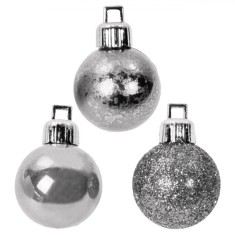 Set Globuri Crăciun, Model Argintiu, Mărime 5cm, 12 Bucăți, Plastic Mat Strălucitoare Glitter