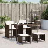 Cumpara ieftin Set mobilier gradina Gossi, 5 piese, poliratan maro, perne incluse, masa sticla, scaune pliabile, rezistent intemperii