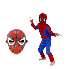 Set costum First Spiderman IdeallStore® pentru copii, 100% poliester, 120-130 cm si masca plastic