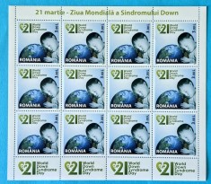 TIMBRE ROMANIA LP1892c- Ziua Mondiala a Sindromului Down -coală de 12 Timbre- MNH