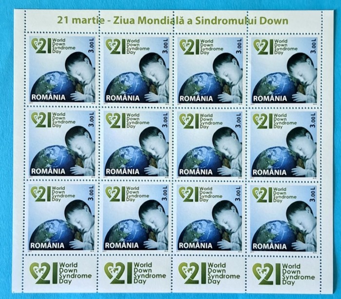 TIMBRE ROMANIA LP1892c- Ziua Mondiala a Sindromului Down -coală de 12 Timbre- MNH
