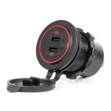 Incarcator auto waterproof cu 2x USB-C, intrerupator si LED, 12/24V AMiO