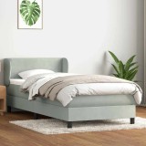 Cumpara ieftin Pat box spring cu saltea, gri deschis, 80x220 cm, catifea