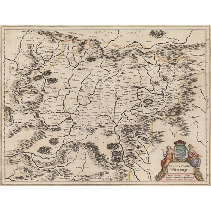 Harta Transilvania, Blaeu, Amsterdam, cca. 1645, 50x65cm, reproducere