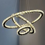 Lustra LED suspendata cu telecomanda si cristal PRISM LUMINIS , 78W, 3 Cercuri, lumina Rece/Calda/Neutra, Dimabila, Argintiu, Inaltime Reglabila