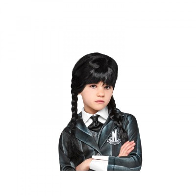 Peruca Wednesday Addams pentru fete Universala 6 ani + foto