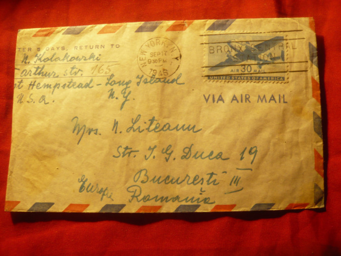 Plic SUA 1946 circ.cu 30C albastru Posta Aeriana