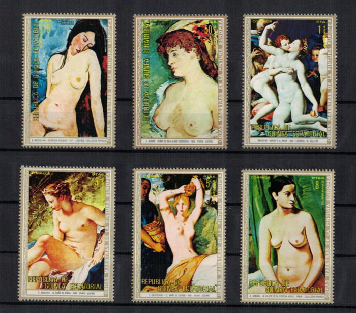 GUINEEA ECUATORIALA 1973 - Picturi, nuduri celebre/ serie MNH
