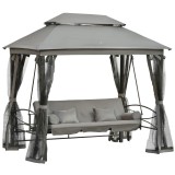 Outsunny Balansoar 3 Posti si Sezlong cu Copertina tip Foisor cu Plasa Impotriva Tantarilor si Perne, Gri Inchis 256x172x248cm