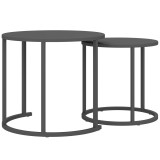 Outsunny Set de 2 măsuțe laterale stivabile masă rotundă de grădină rezistentă la intemperii masă de balcon din oțel economisitoare de spațiu gri &icirc;nch