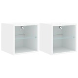 Cumpara ieftin Comode TV de perete cu lumini LED, 2 buc., alb, 30x28,5x30 cm