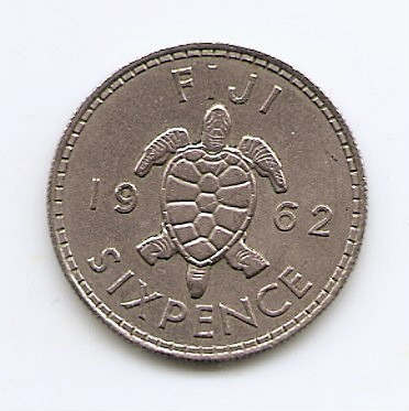 Fiji 6 Pence 1962 - Elizabeth II, Cupru-nichel, B11, 19.5 mm KM-19 (4) foto