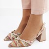 Sandale Dama Elegante Bej Rafie Impletita YK-1817, Toc 7.5cm, Piele Ecologica, Decupate, Varf Ascutit
