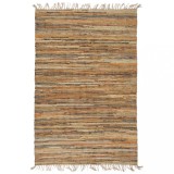 Cumpara ieftin Covor țesut manual Chindi, arămiu, 190 x 280 cm, piele, iută