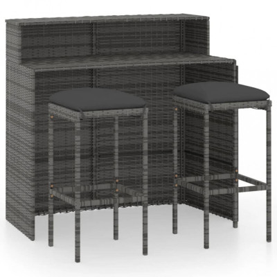 vidaXL Set mobilier bar de grădină cu perne, 3 piese, gri foto