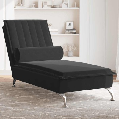 vidaXL Șezlong de masaj cu suport sprijin, negru, catifea 379464 foto