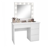 Masa de toaleta/machiaj, Irina, alba, cu oglinda si LED-uri, 94x43x141 cm