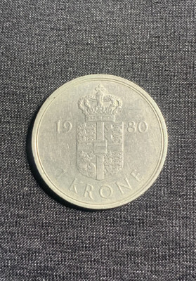 Moneda 1 coroana 1980 Danemarca foto