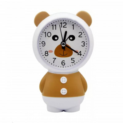Ceas de masa desteptator pentru copii Pufo, model Ursuletul Zambarici, 16 cm, alb/maro foto